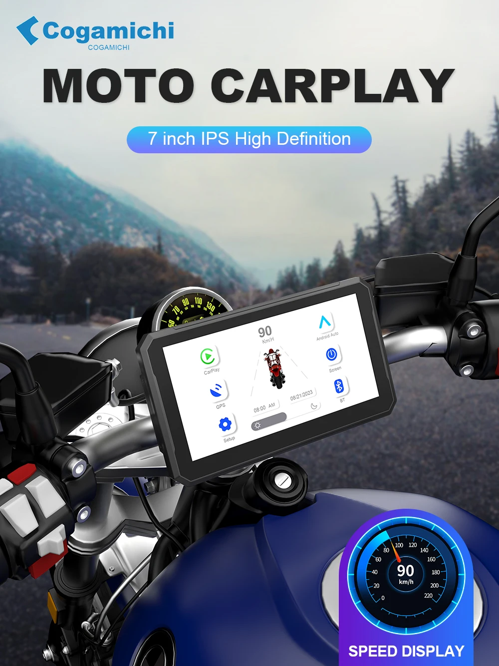 Navegador GPS portátil para motocicleta, pantalla táctil de 7 pulgadas,  inalámbrica, Apple Carplay, Android, IPX7, resistente al agua, BT