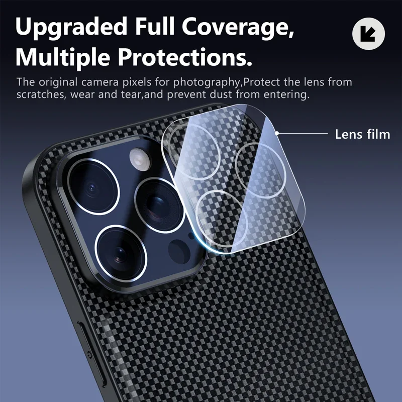Luxury Matte Carbon Fibre Texture Shockproof Phone Case with Glass Lens Protection