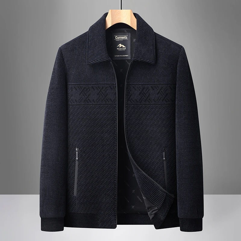 Men's Chenille Lapel Jacket 2026 Spring Autumn Business Casual Loose Middle-Aged Dad Coat