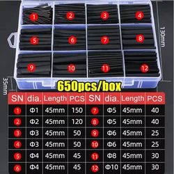 Thermoresistant Black Heat Shrink Tubing Assortment for Wire Insulation & Electrical Protection (Black(650PCS))