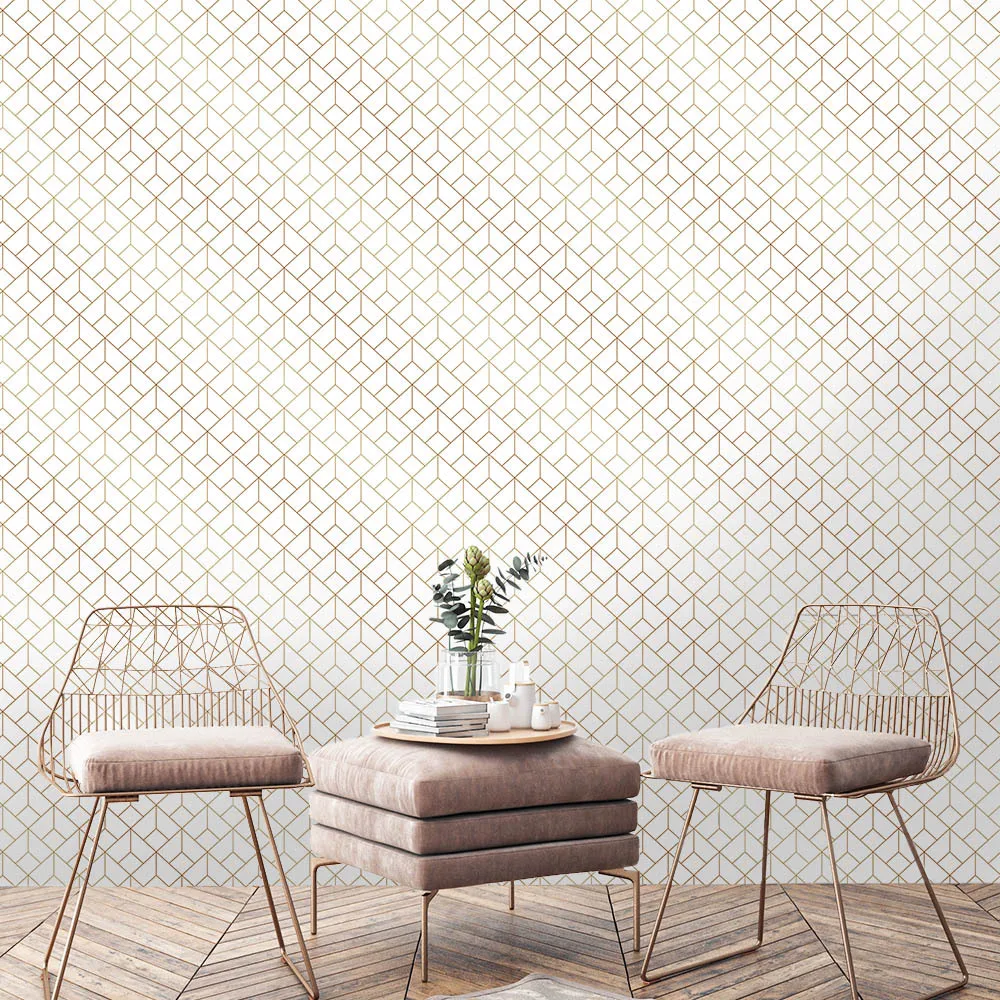 

White and Gold Trellis Wallpaper Peel and Stick Contact Paper Abstract Geometric Grid Self Adhesive Prepasted Wallpaper