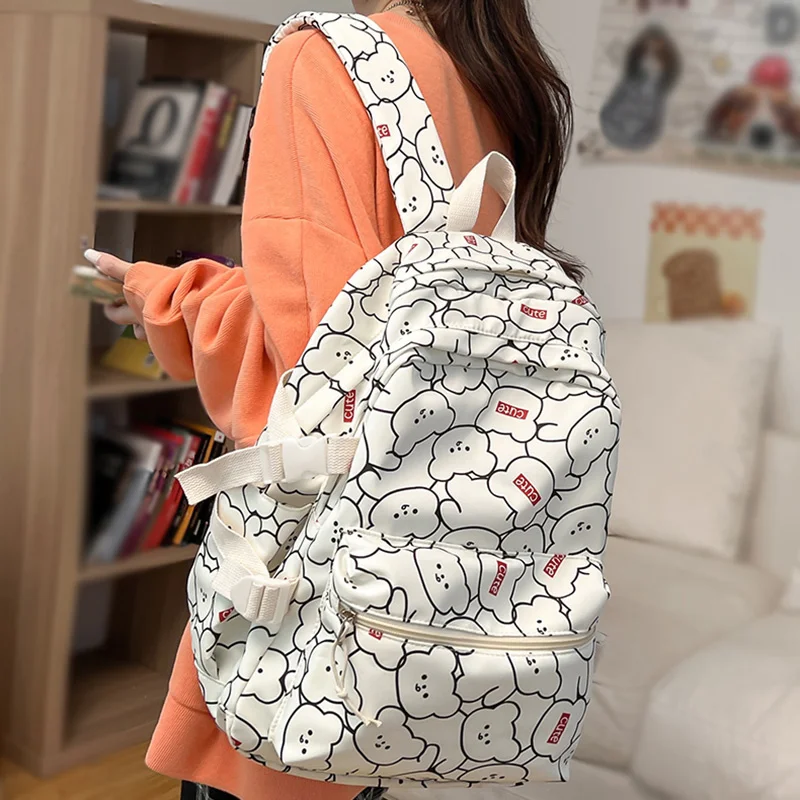 Laptop Large Women's Backpack, Cartoon Girls' Capacity Handbag, Waterproof, White, Fashionable, Travel, Women's, Chimy2k ,