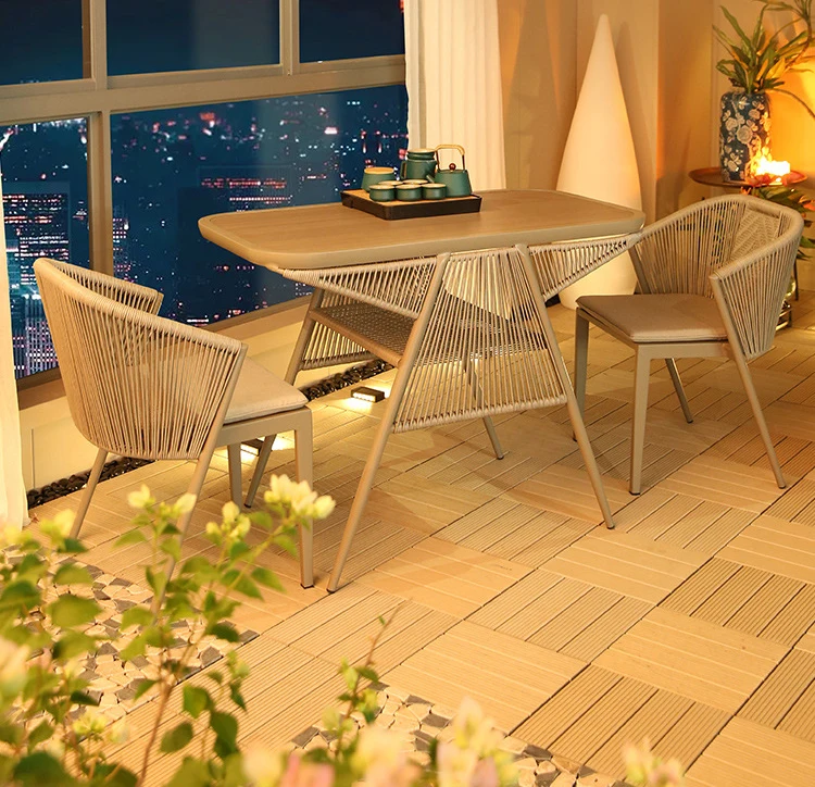 Saving Space Balcony Patio Furniture Coffee Table And 2 Chair Sets For Cafe And Restaurants
