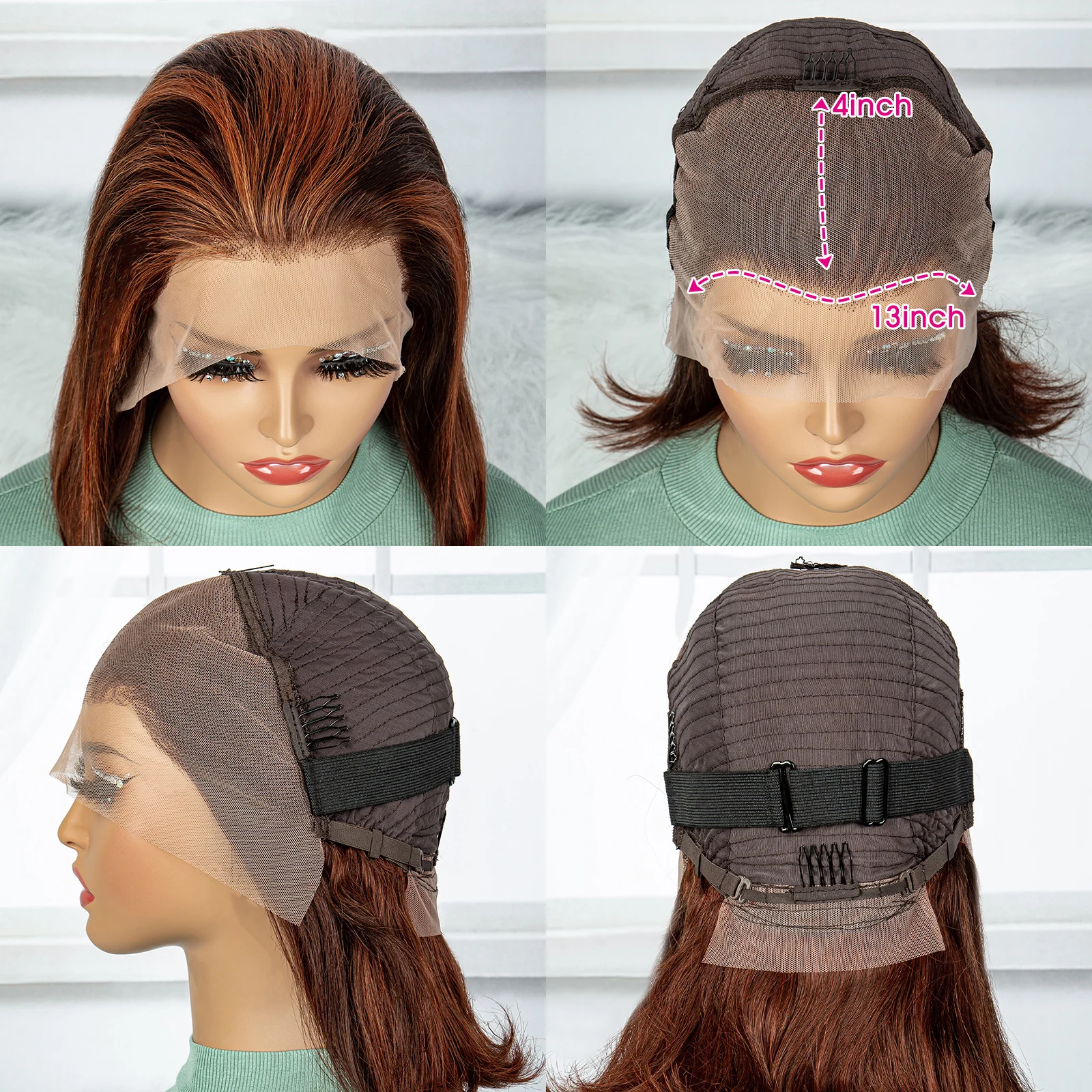 200% Density Highlight Straight Bob Human Hair Wig 13x4 Transparent Lace Frontal Hair Wig 100% Human Hair Wigs for Black Women