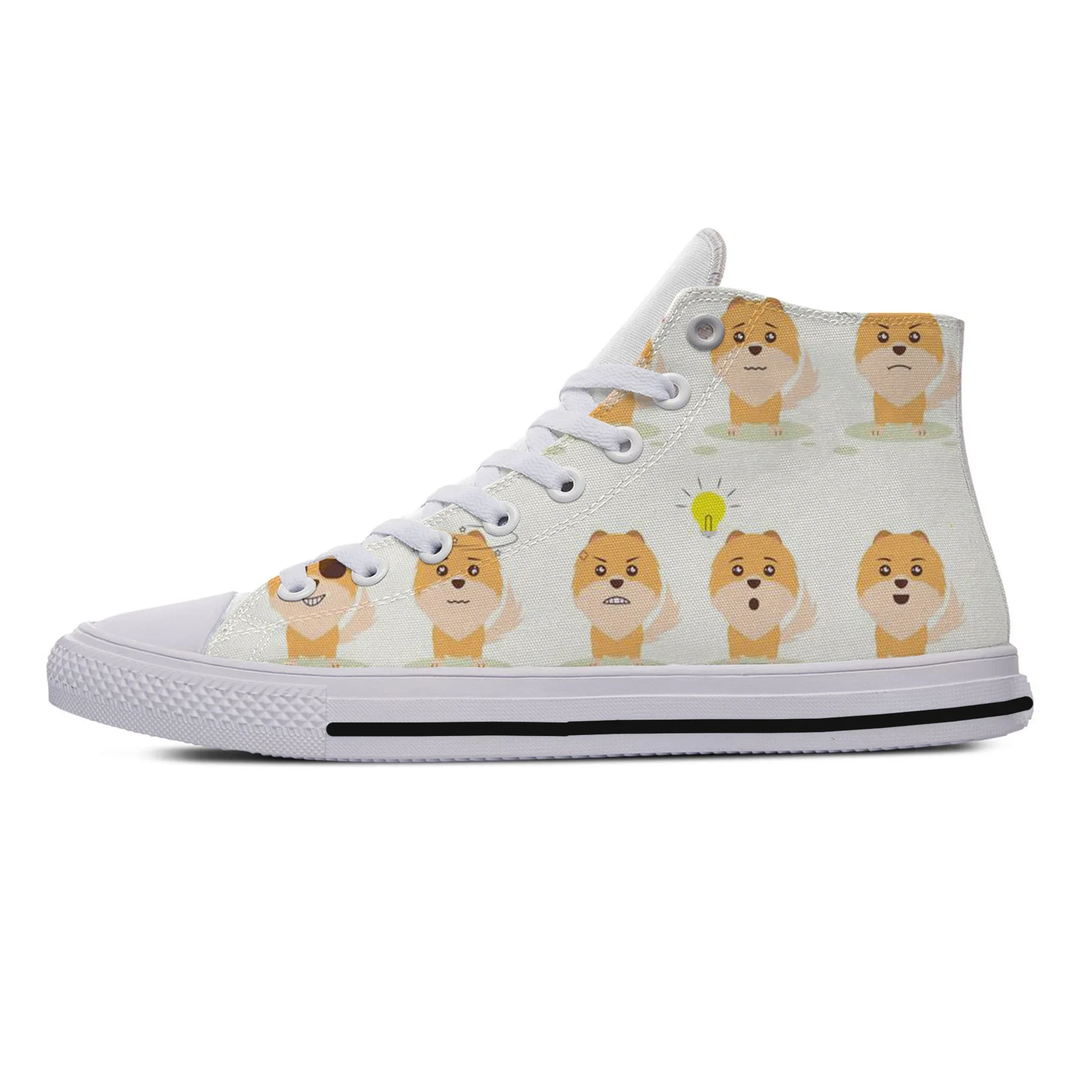 Hot Summer Pomeranian Animal Pets Dog Cut Kawaii Lightweight High Top Canvas Shoes Men Women Casual Sneakers Classic Board Shoes