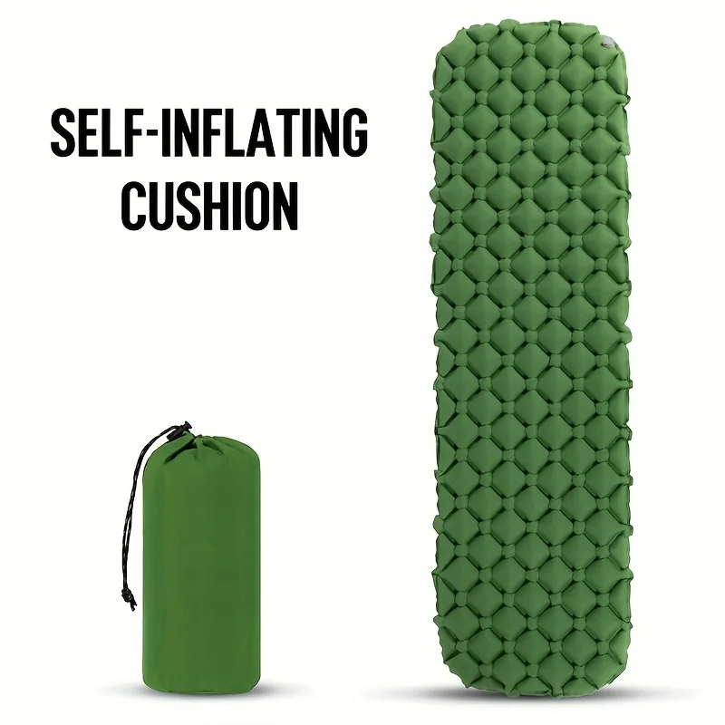 1pc Ultra Lightweight Inflatable Sleeping Pad Rectangular, Portable Foldable Camping Mat with Durable Polyester Fabric Moisture