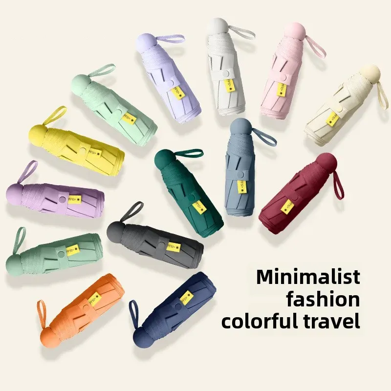 Five-fold Umbrella Capsule Dual-purpose Women's Sun Umbrella Small Portable Ultra-light Vinyl Sunscreen Pocket Umbrella