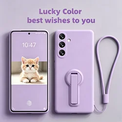 Fashionable Shockproof Liquid Silicone Phone Case with Stand and Lanyard for Galaxy A27 (Light Purple)