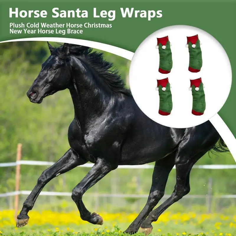 Horse Santa Leg Wraps 4X Winter Horse Christmas Tack Set Plush Cold Weather Christmas New Year Leg Brace