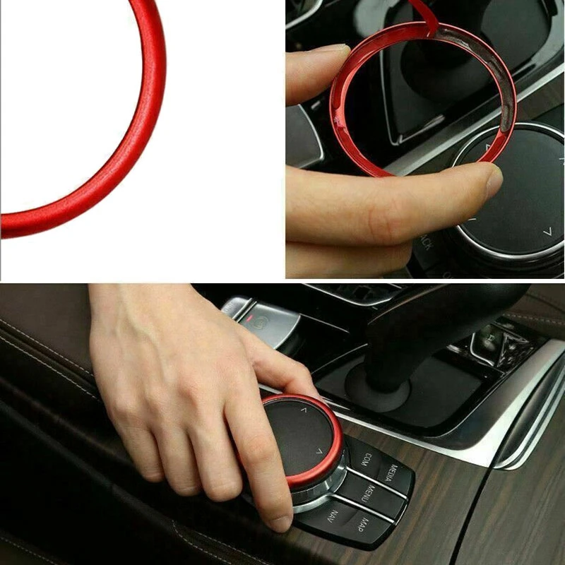 Фото Красное алюминиевое кольцо, центральная консоль IDrive, мультимедийный контроллер, ручка, кольцо для BMW 1 2 3 4 5 6 7 Series X3 X4 X5 X6 №4
