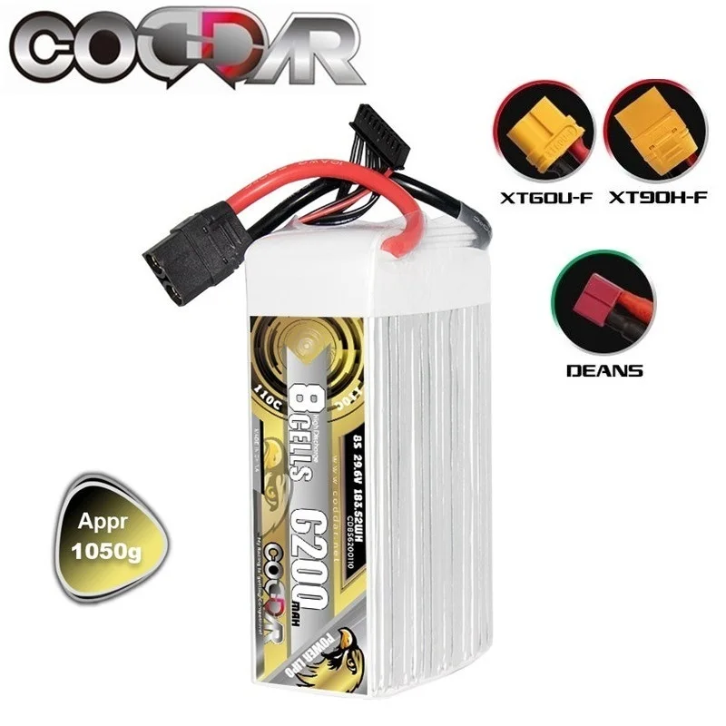 

CODDAR 6200mAh 8S 110C 29.6V Lipo Battery For FPV Freestyle Drone Model Aircraft Ducted Fixed Wing 29.6V Lithium Battery