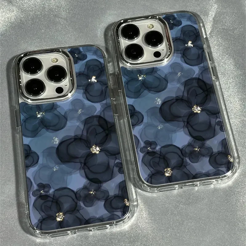 Dark Blue Floral TPU Phone Case Cover