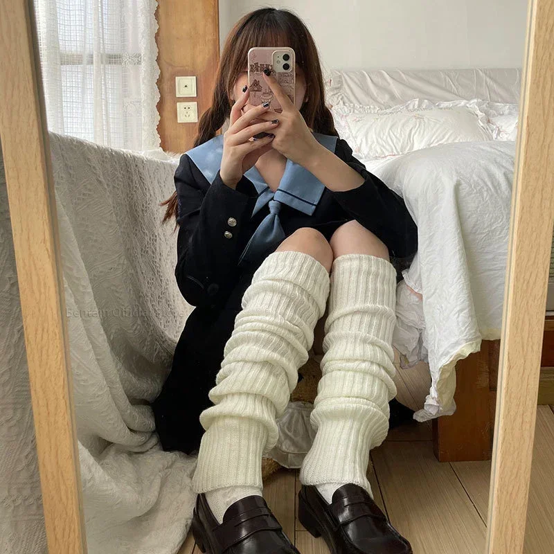 70CM Lengthened Leg Warmers Women's Lolita Long Socks JK College Style Knitted Warm Socks Autumn Winter Over Knee Boot Cuffs