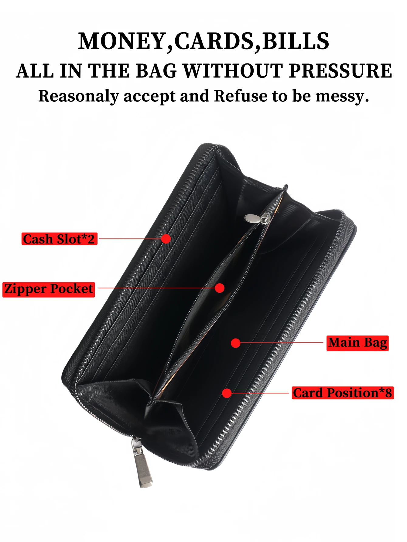 Business Wallet Men's Elegant Simple Long Clutch Bag Retro Multi-Card Slot Zipper Wallet