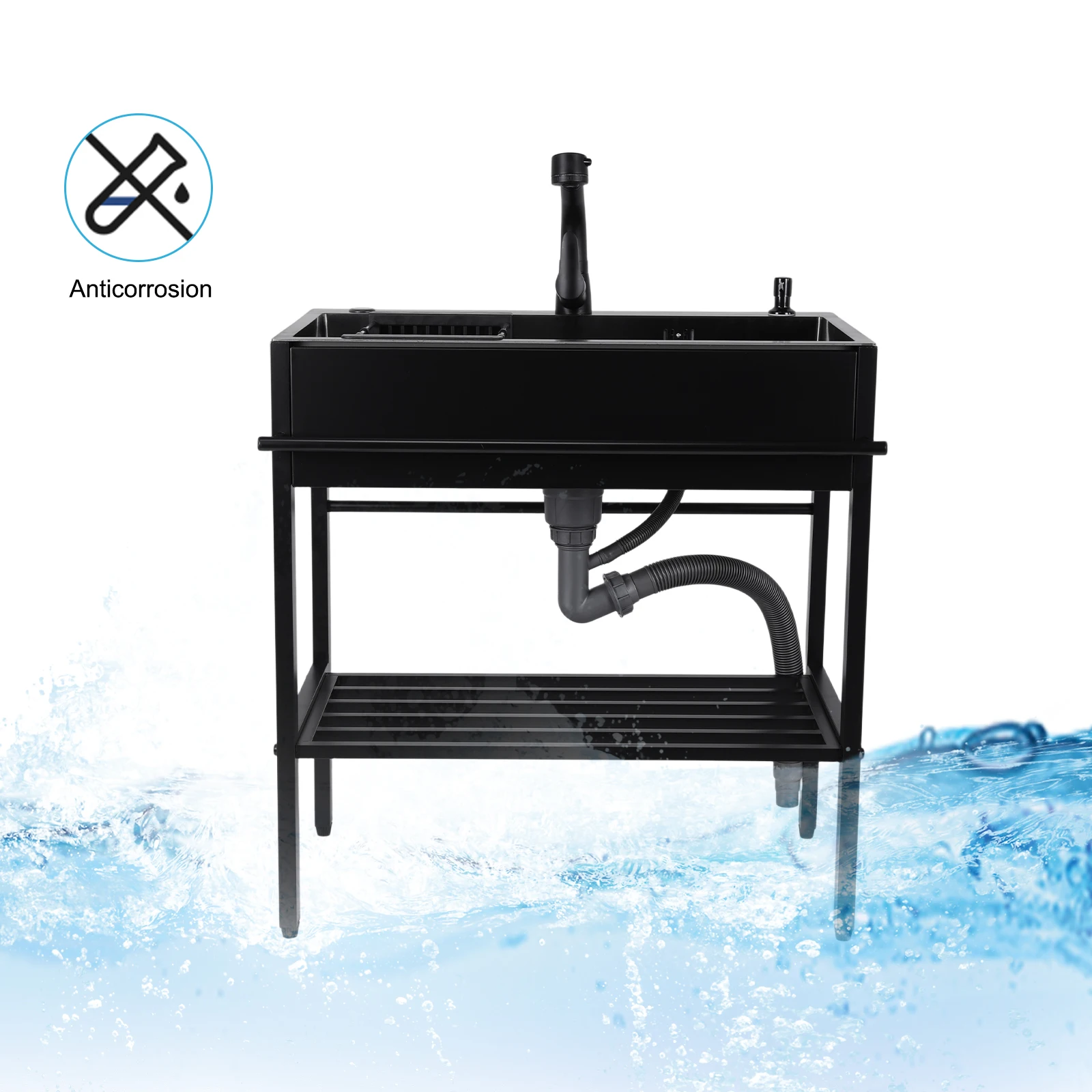 Utility Sink with Cold & Hot Water Faucet Hoses and Drain Kit Stainless Steel Sink for Kitchens Bathrooms Garage Laundry Room