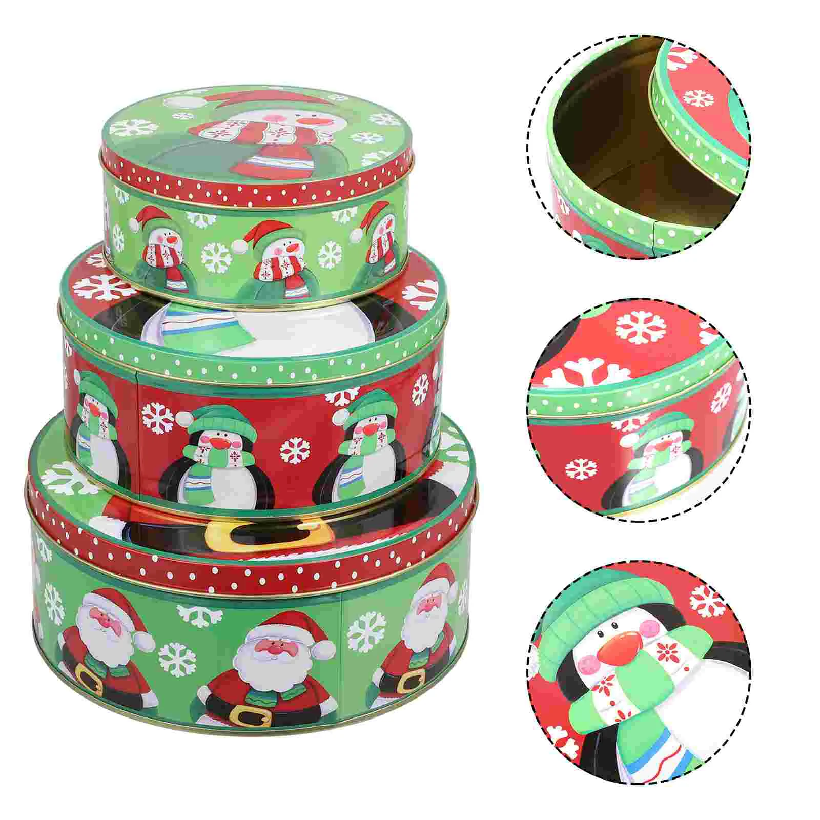 

Christmas Gift Packing Tinplate Boxes: Xmas Candy Tins Round Cookie Container with Lids for Holiday Supplies Green 3Pcs