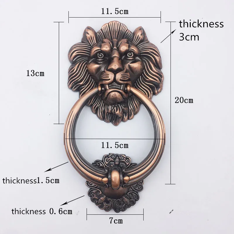 Antique Bronze Lion หัวจับประตูไม้ลูกบิดประตู Knock Red Bronze เฟอร์นิเจอร์ตกแต่งบ้านฮาร์ดแวร์ Doorknockers 1
