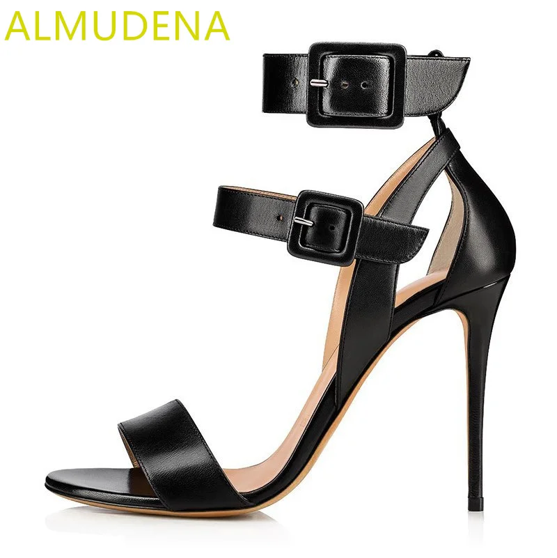 

Solid Open Toe Thin Heel Women Sandals Summer Shoes Super High Heel Buckle Strap Cover Heel Modern Sandals Adults Sewing Shoes