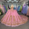 Pink Quinceanera Dresses Spaghetti Straps Organza Evening Dresses Lace Pearls Vestidos De Quinceanera Customized 6784 5