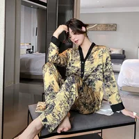 Lisacmvpnel Ice Silk Pajamas Women's Spring And Autumn Long Sleeved Cardigan High Quality Printing Suit Pyjamas - Image 5