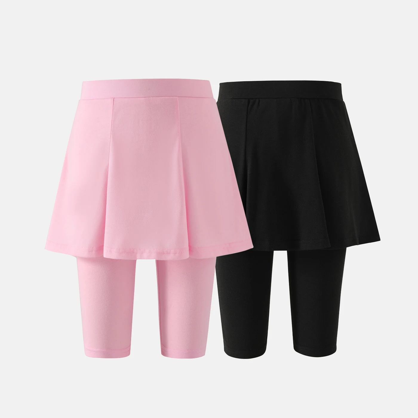 

PatPat Kid Girl Solid Color Faux-two Skirt Leggings Shorts