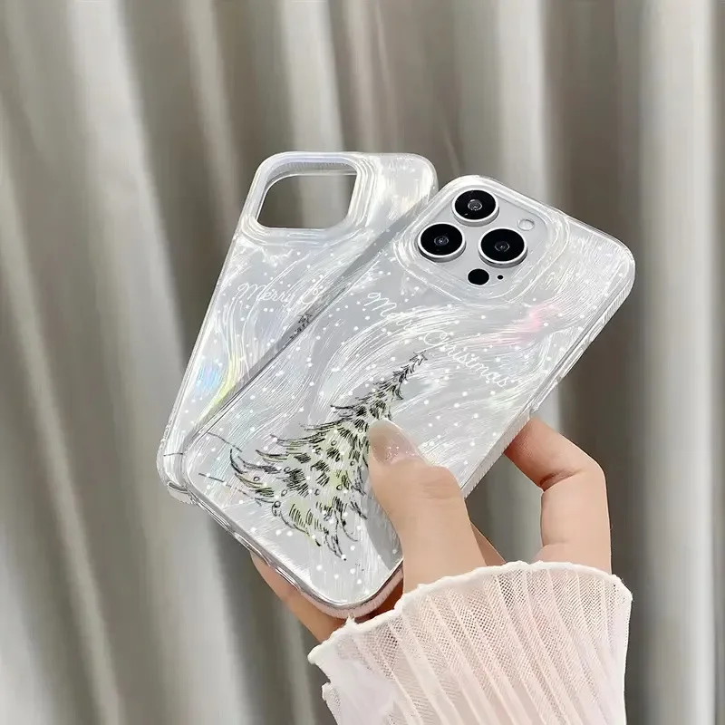 Luxury Christmas Tree Graphic Laser Silver Phone Case