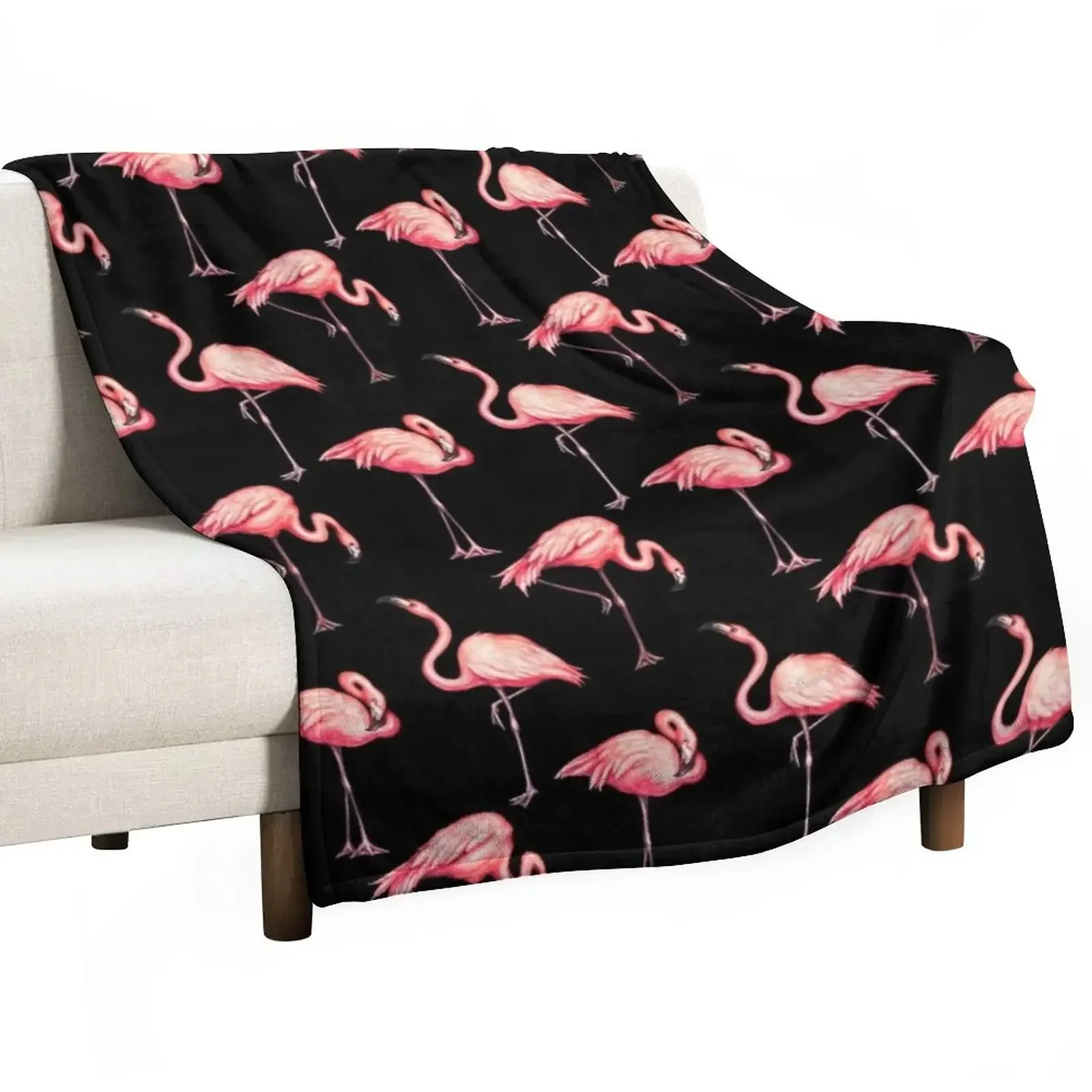 

Flamingo Pattern - Black Throw Blanket Dorm Room Essentials Sofa Throw Fluffy Shaggy Blankets