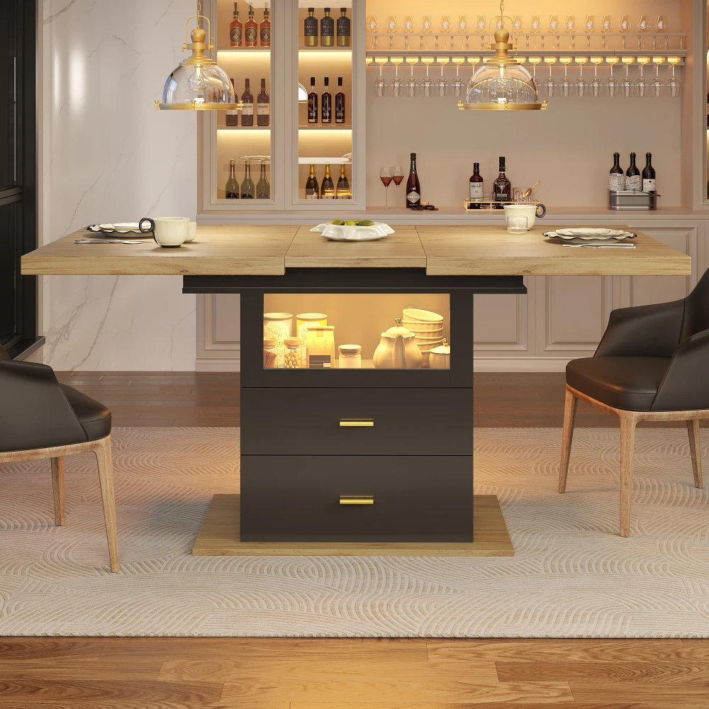 110 x 80 x 75 cm ausziehbarer Esstisch, mit LED-Beleuchtung, Esstisch ausziehbar aus Holz bis 140 cm, Platz für bis zu 6 Personen – Detail 3