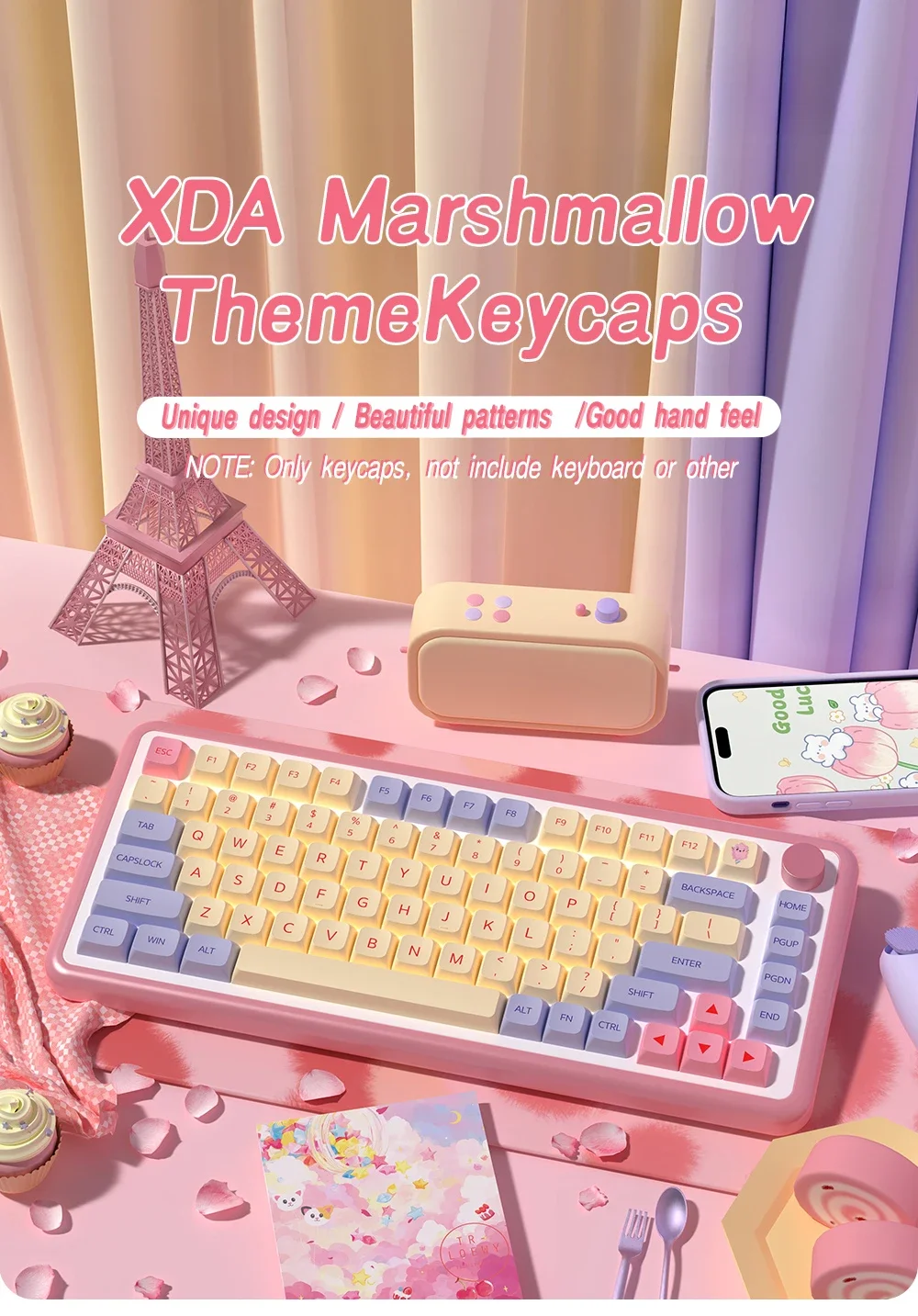 QWERTZ-Marshmallow Keycaps para Teclado Mecânico, Caps, Espanhol,