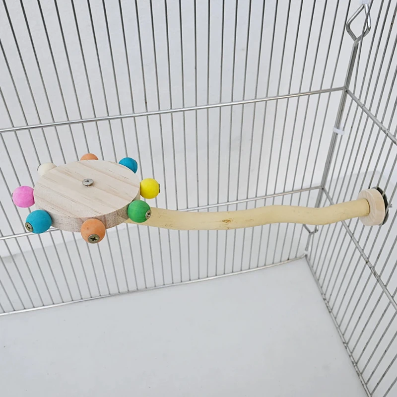 Funny Perch Toy With Rotating Balls Wood Interactive Bird Stand Colorful Parrot Foraging Toy Rotating Windmill For Lovebirds