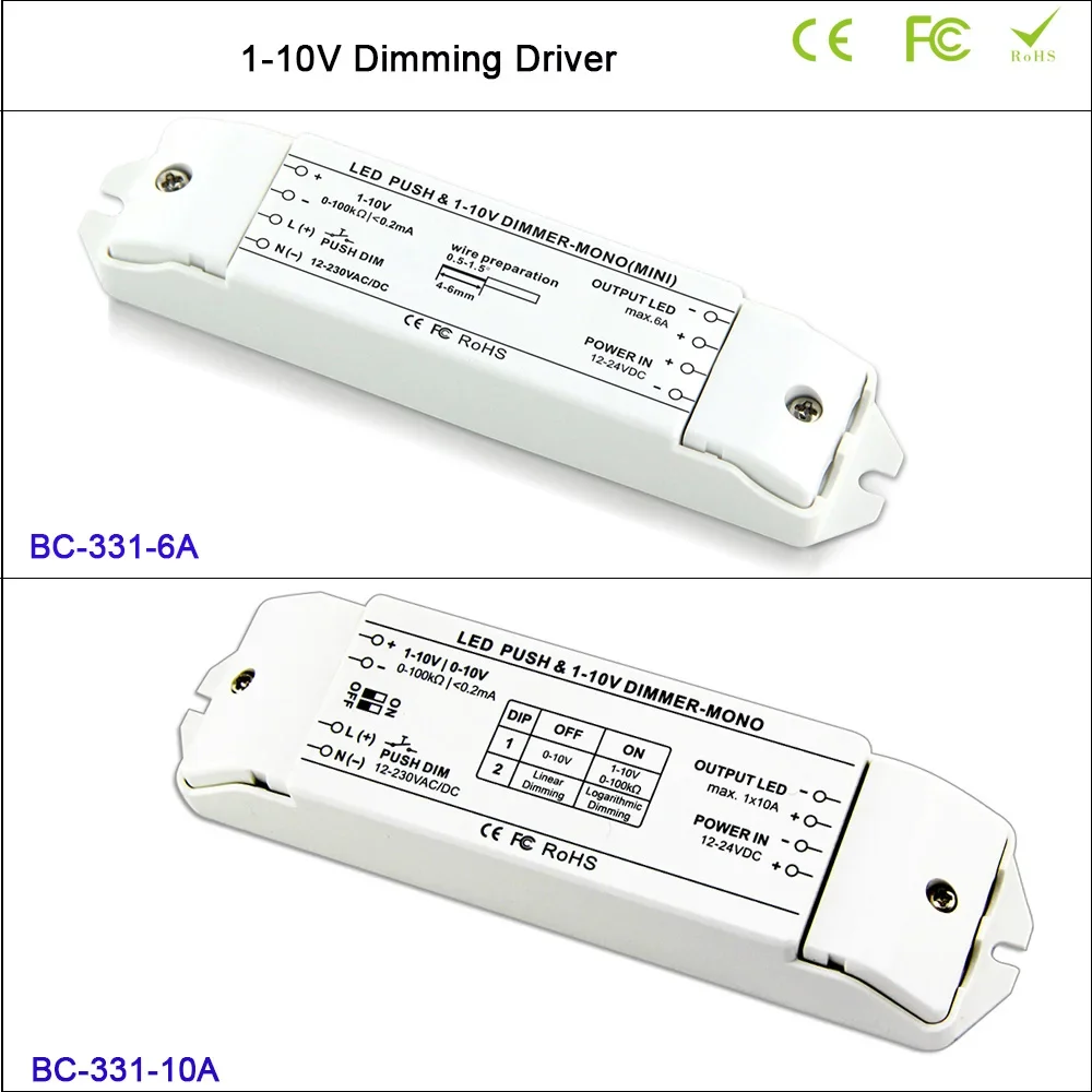 0-10V/1-10V PWM Dimming Driver 0/1-10V or PUSH DIM Signal Input CV PWM Output 12V 24V 6A 10A LED Controller For LED Lights
