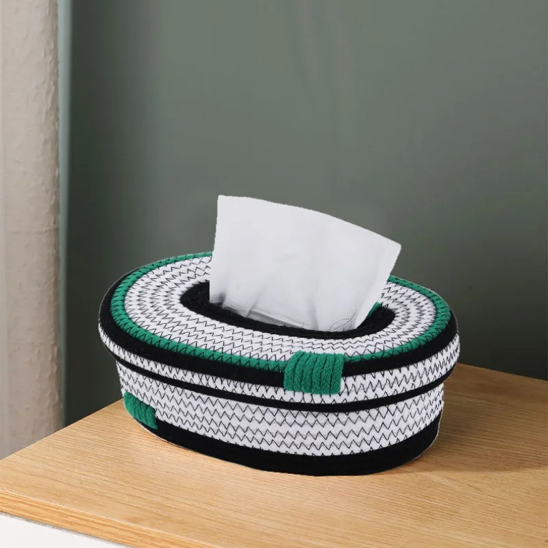 1PC Hand Woven Tissue Box, Home Bedroom Living Room Paper Box, Napkin Paper Box, Multi-color Desktop Storage Box