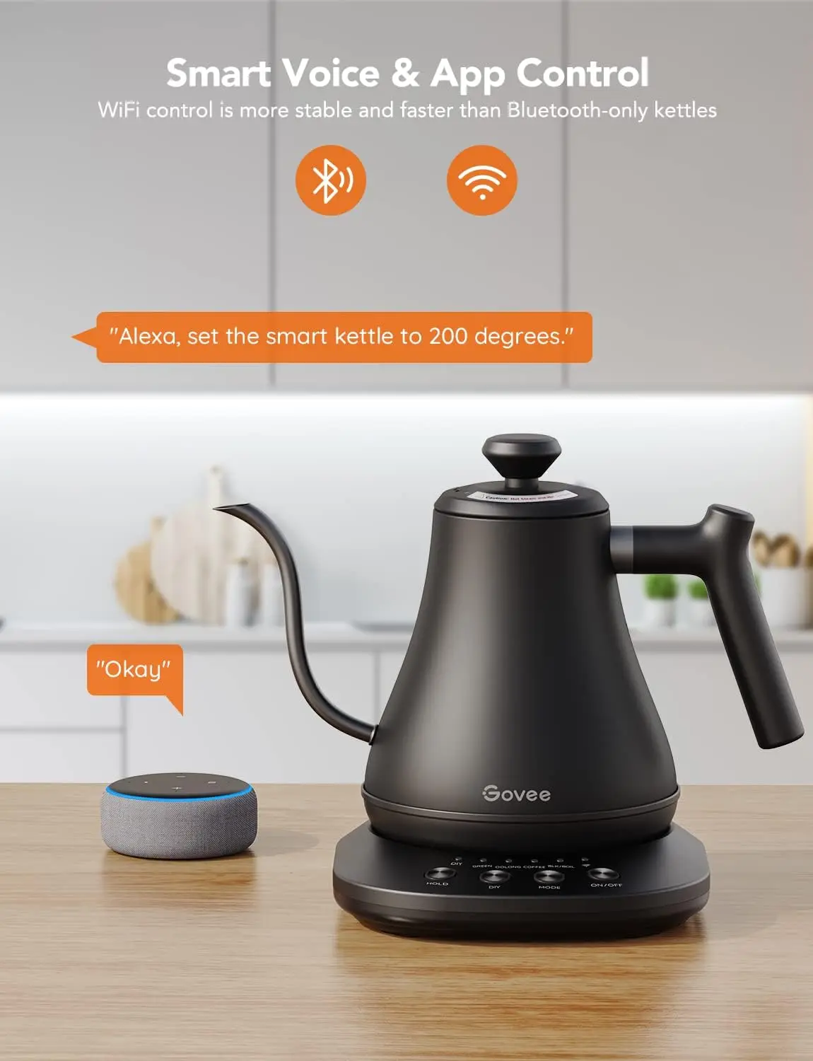 Smart Electric Kettle, WiFi Variable Temperature Gooseneck Pour Over Kettle and Tea Kettle, Alexa Control, 1200W Quick Hea 2
