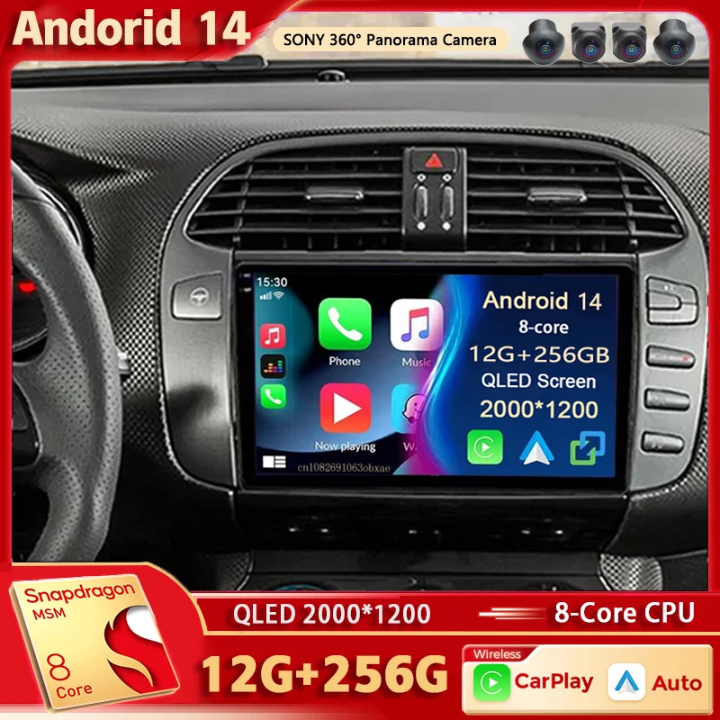 Android 14 Car Radio Multimedia Video Player GPS stereo CarPlay 4G Head Unit For Fiat Bravo 198 2 II 2007-2014 2K QLED car multimedia player,car radio