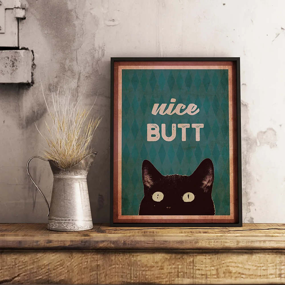 Stampa Su Tela Per Bagno Con Gattini - Quadro Decorativo Divertente 20x25 Cm - Bianco E Nero - Decorazione Casa Originale
