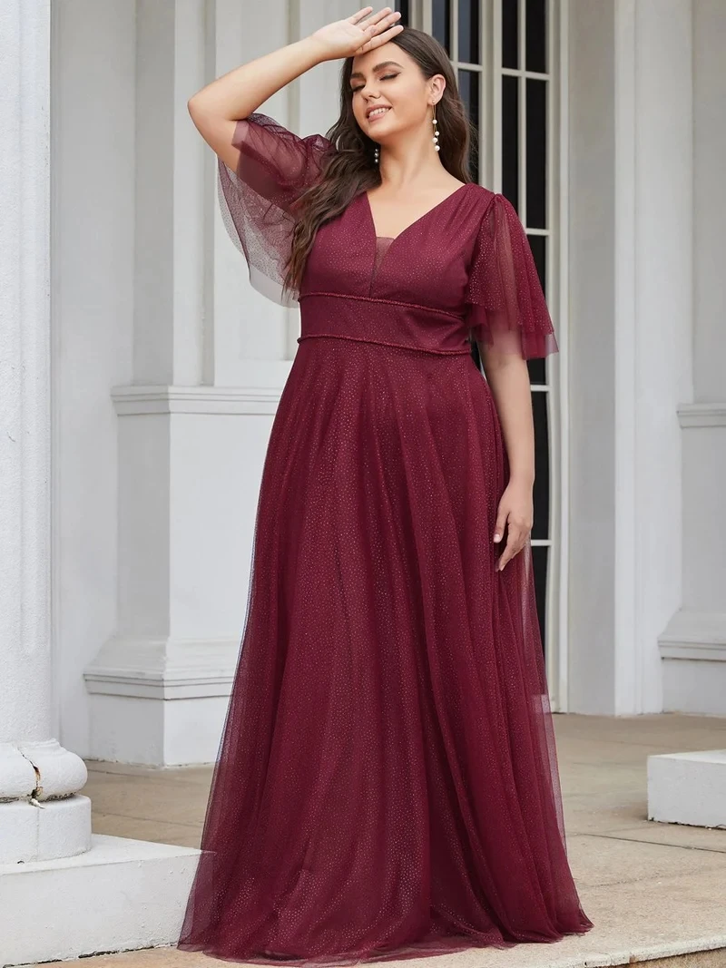 

Elegant Evening Dresses Long Deep V Neck Maxi A-Line Tulle Floor-Length Gown 2024 Ever Pretty of Gauze Bridesmaid Women Dress