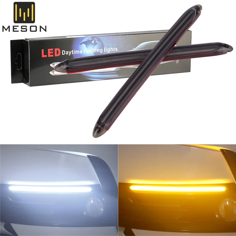 자동차 LED DRL 주간 주행등, 방수, Led 자동 헤드라이트, 화이트 플로우 데이 라이트, 옐로우, 턴 시그널 12V, 범용 램프, 2 개