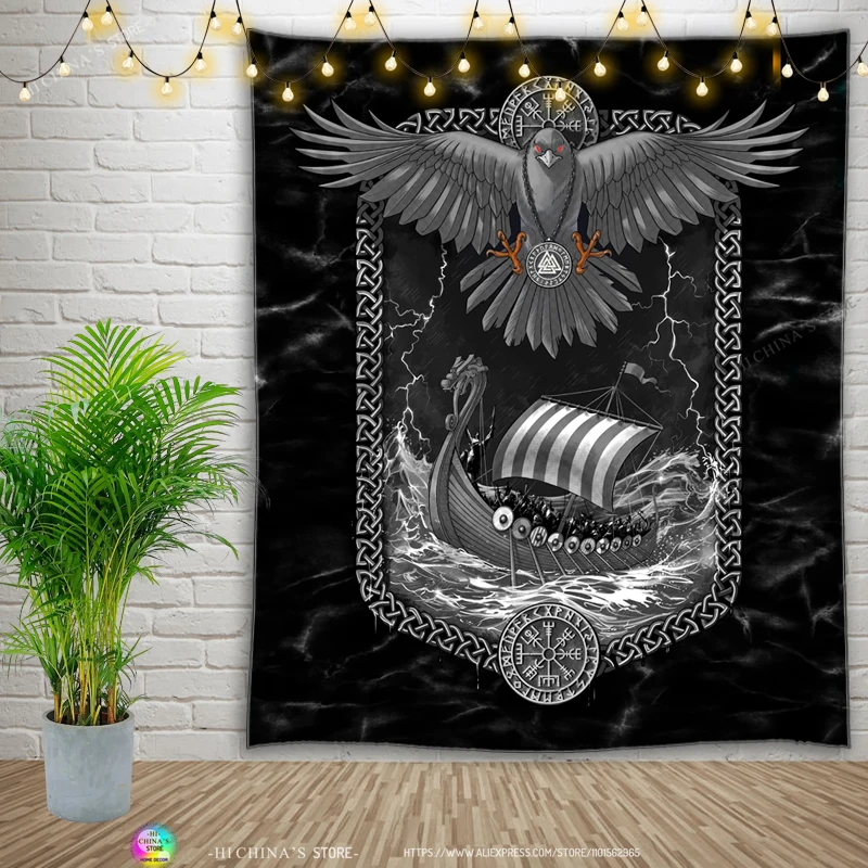 Wikinger Wandteppich Wandbehang Boho Hippie Tarot Hexerei Wohnzimmer Schlafzimmer Wikinger Alter Geheimnis großen Stoff Wohnkultur – Detail 1