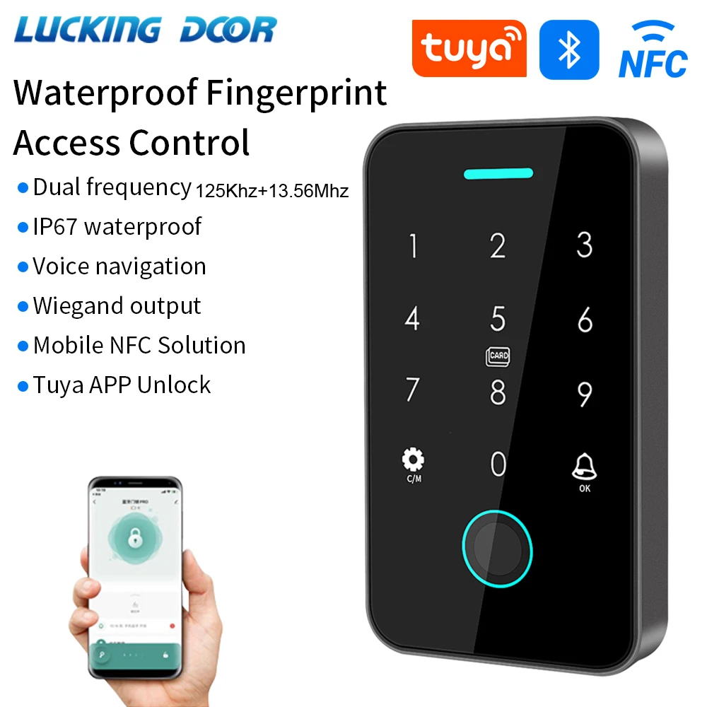 NFC Bluetooth Tuya APP Backlight Touch 13.56Mhz RFID Card Access Control Keypad Door Lock Opener WG Output IP66 Watreproof Rfid Access Control Keypad Door Access Control Switch Door Opener