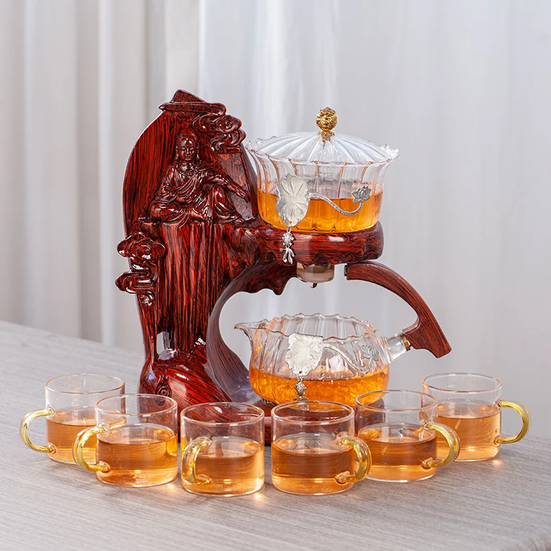 Creative Buddha Statue Glass Tea Set Automatic Teapot Tea Heat-resistant Kungfu Drinking Make Injection