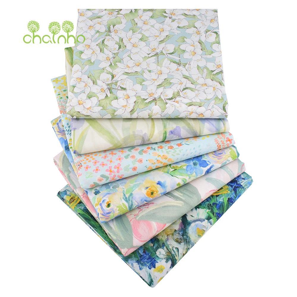 Chainho,Printed Plain Weave Poplin Cotton Fabric,DIY Sewing Quilting Material,Patchwork Cloth,Floral Series,3 Sizes,15PC205
