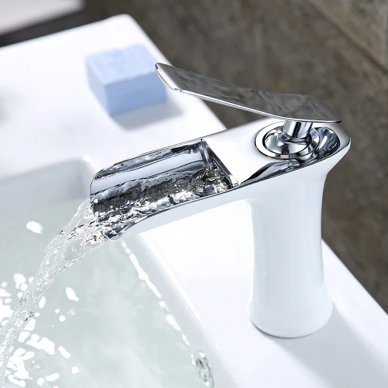 Waterfall Bathroom Basin Sink Faucets Hot Cold Tap Deck Mounted Water Mixer Crane Antique Bronze Chrome Finished ELM100 3
