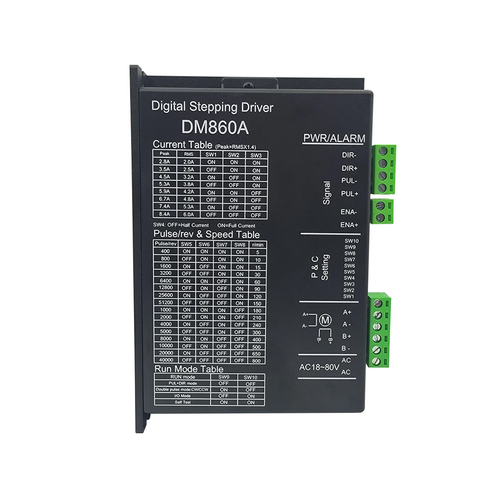 DM860A 마이크로스텝 모터 드라이버, Nema34 스텝퍼 모터 공급 전압 AC18-80V DC24-110V, CNC용 200kHz 8.4A