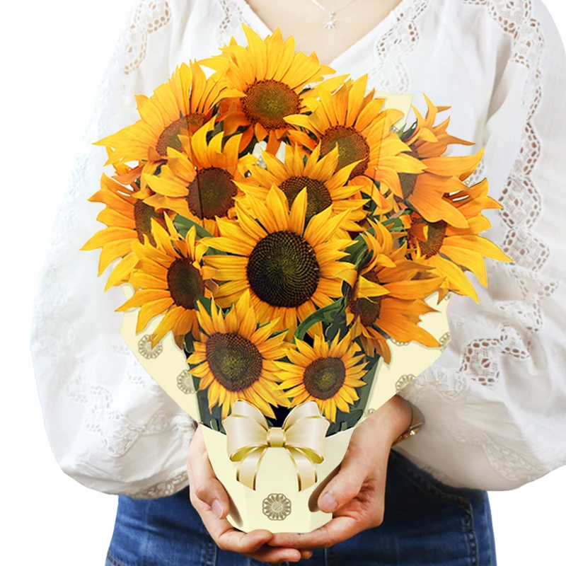 Life Sized Sunflower Greeting Card 3D Pop Up Floral Bouquet Card with Note and Envelope