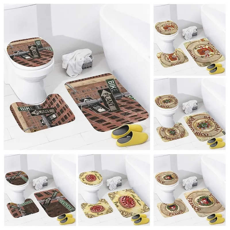 

Non slip shower mat bathroom carpet shower retro pattern decoration water absorbing bathtub carpet toilet cover decorative cover