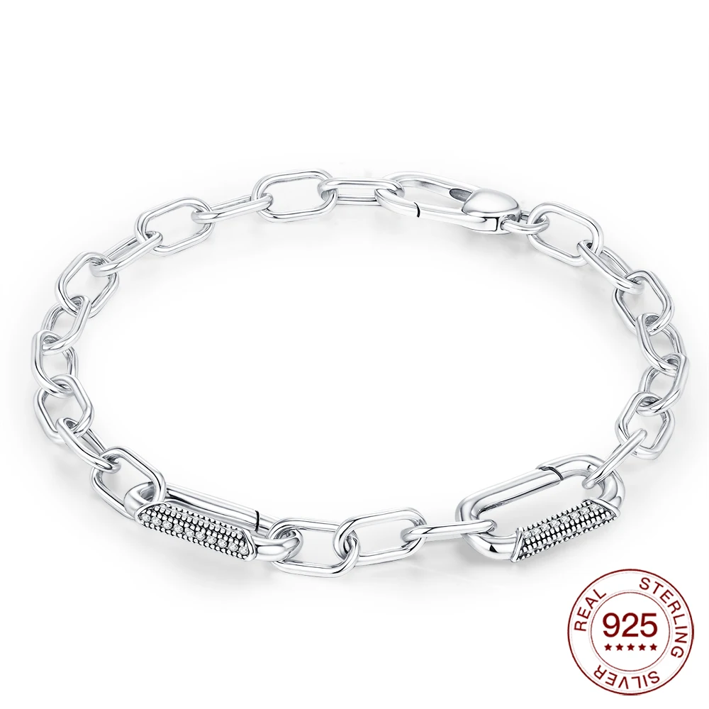 Elegant Sterling Silver Beaded Bracelet with Diamond Clasp - Perfect DIY Jewelry