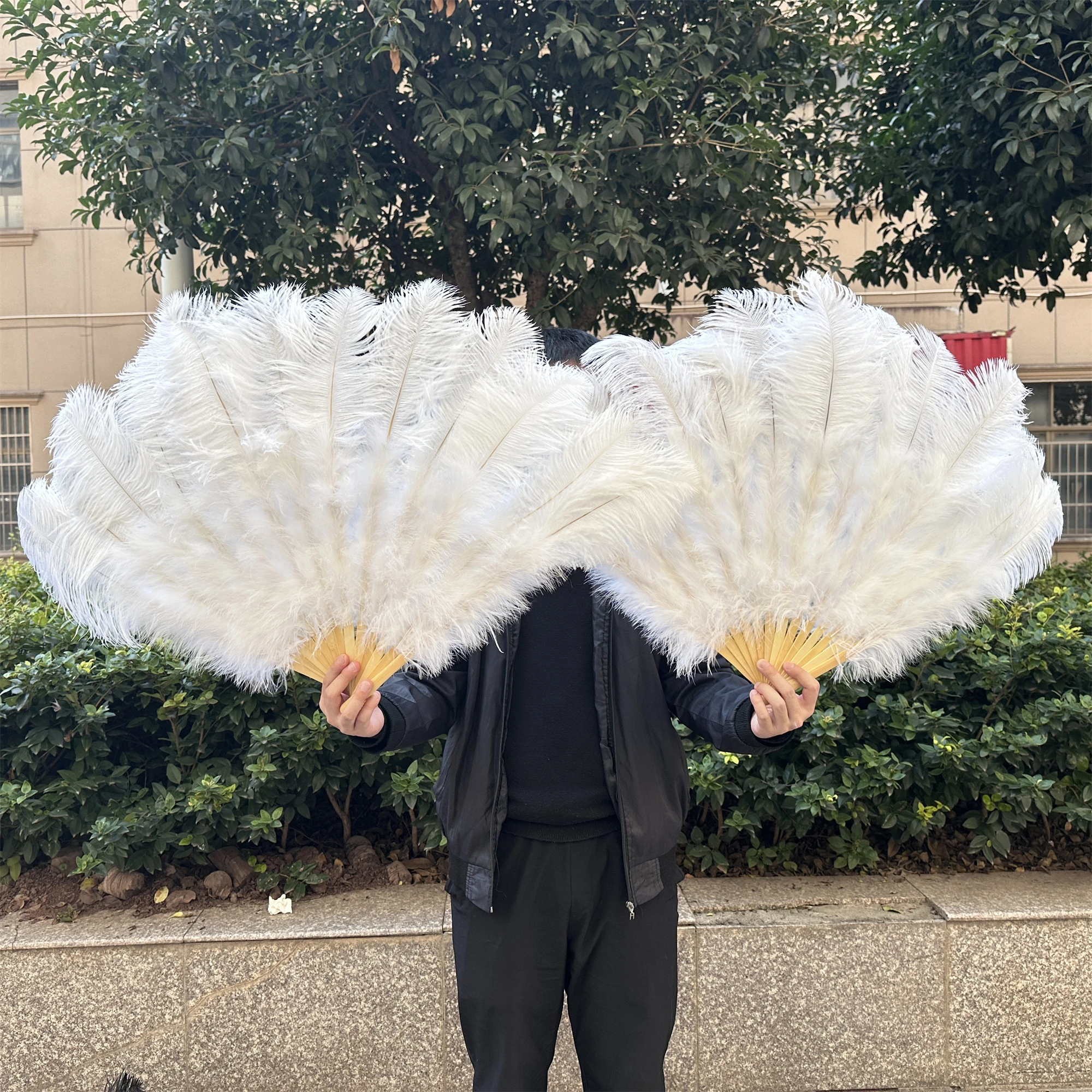 13Bones Multicolor Big Feather Fan Ostrich Feathers 100CM Natural Feather Folding Hand Fan Party Dance Stage Wedding Decor 2PCS