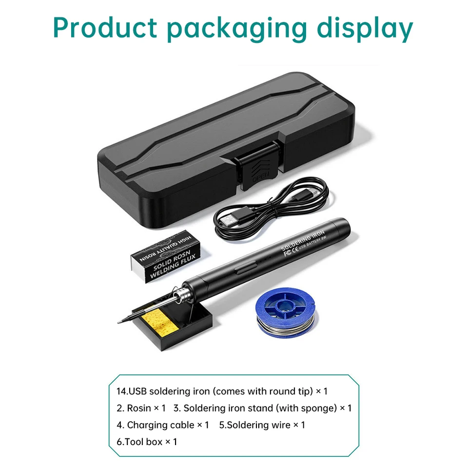 Kit Saldatore Elettrico Multifunzione USB | Temperatura Regolabile 300-450°C / 260-420°C | Display Digitale | Lega Di Alluminio | Batteria 800 MAh, Tipo-C