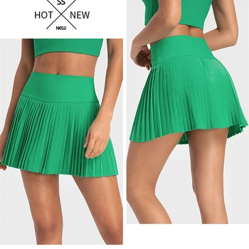 여성용 플리츠 스포츠 테니스 스커트, 주머니가 있는 하이 웨이스트 요가 피트니스 짧은 스커트, 체육관 골프 루즈 미니 스커트