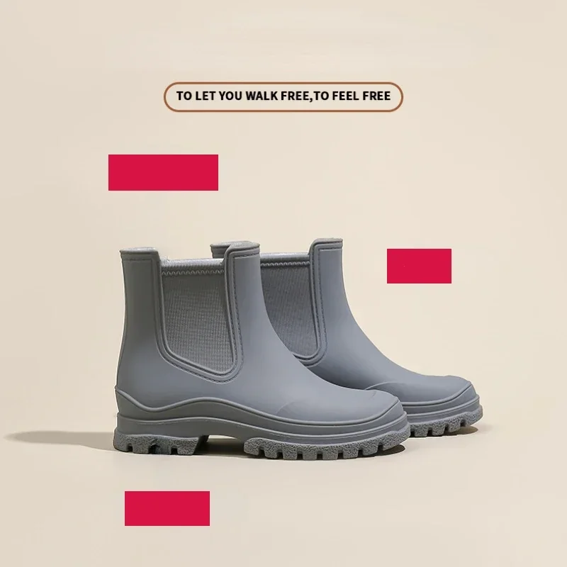 New Chelsea Rain Boots for Women PVC Ankle Rain Shoes Waterproof Solid  Women's Boot Elastic Band Rainy Shoes Woman Fishing Shoes - AliExpress